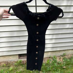Black Bodycon Dress with Buttons